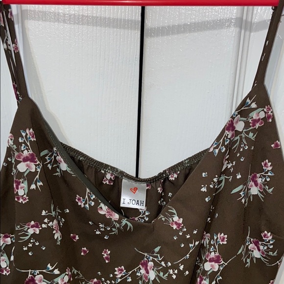 Olive green flowered shirt crop top - Picture 3 of 3